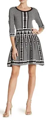 Nina Leonard Geometric dress- Size S - Fit And Flare. NWT