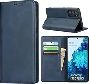 Cavor for Samsung S20 FE Case,for Samsung Galaxy S20 FE 5G Case,Cowhide Pattern Leather Case Magnetic Wallet Cover with Card Slots (6.5") -Navy Blue