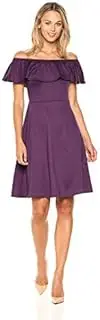 [Star Vixen] Women's Stretch Fit-n-Flare Peasant Ruffle Dress