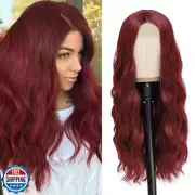 YBYMCAI Long Burgundy Wavy Wigs for Women Wine Red Middle Part Wig 26 inch Na