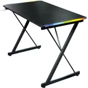 Thunda Gaming Desk with RGB Lights, Water Bottle Holder, and Headphone Holder