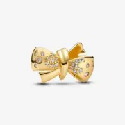 *BRAND NEW* Pandora Moments 14K Gold-Plated Sparkling Bow Slide Charm 763442C01