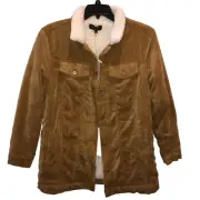 New Love Tree Womens Large Brown Corduroy Faux Fur Lined Button Up Sherpa Jacket