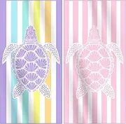2 Packs Microfiber Lightweight Thin Oversized Beach Towel Compact Quick Dry Sandproof Clearance Towels Sand Free Camping Swim Pool Travel Essentials Accessories Women Adults Purple Pink Turtle