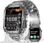 [paazomu] Military Smart Watch for Men with LED Flashlight, 3ATM Waterproof, 5cm Large Screen, Rugged Tactical Smartwatch with Call, Sports Fitness Tracker with Heart Rate Sleep Monitor for iPhone