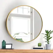 Oikiture 60cm Wall Mirrors Round Makeup Mirror Home Decor Gold Any Room