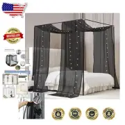Versatile Black Canopy Bed Curtains for Full/Queen Frames with USB LED Lighting