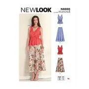 New Look Sewing Pattern N6668 Misses' Pull-Over V-Neck Sleeveless Top with Elastic Waist & Skirt