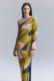 Amelia Graham Printed Cady One Shoulder Maxi Dress