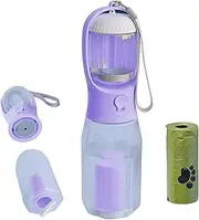 PANJAL Portable Dog Water Bottle 600ml, 4 in1 Multi Function Leak Proof BPA-Free Poo Bag Dispenser Snack Compartment Carbon Filter - Outdoor Walking Hiking Travel - Turquoise (Levander-600ml-120g)