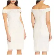 Adrianna Papell NWT Off Shoulder Sequin Sheath Cocktail Dress Size 14 Ivory