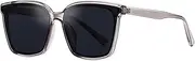 HMKING Large Retro Square Frame Polarized Sunglasses for Mens Womens Retro Mirrored Lens Sun glasses for Driving Fishing, Gray