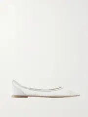 [Jimmy Choo] Jimmy Choo - Love Glittered Tulle And Canvas Point-toe Flats - Ivory - IT39.5 IT 39.5 Ivory