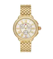 Michele Serein Diamond Chronograph Yellow Gold-Tone MOP Dial Watch MWW21A000070