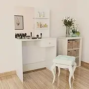 White Makeup Dressing Table with Mirror and Drawers - 75x40x141 cm Engineered Wood Vanity Desk for Girls Bedroom - Matte Finish, Ample Storage Space, Easy Assembly