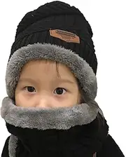 [LONGTEN] Kids Knitted Hat and Scarf Set, Winter Fleece Lining Wool Beanie Hat Neck Warmers