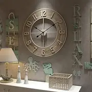 Funtabee 60cm/24in 3D Large Oversized Wooden Wall Clock Vintage Rustic Clock, Silent Non-ticking, Farmhouse Clock,Wood Wall Clock