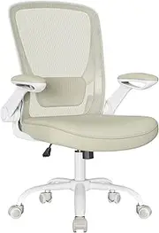 SONGMICS OBN037K02 Swivel Office Chair, Ergonomic Computer Mesh Chair, Lumbar Support, Oscillating, 53 cm Seat, Folding Armrests, Cappuccino Beige