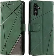 Samsung Galaxy A15 5G Case, Shockproof Premium Leather Stand Notebook Wallet Phone Case Flip Folio TPU Bumper Magnetic Protective Cover for Samsung Galaxy A15 5G with Card Holder Photo Slots, Green