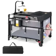 Costway5-in-1 Baby Pack and Play with 4-Level Adjustable Height and Changing Table-Black