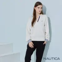 在飛比找momo購物網優惠-【NAUTICA】女裝 簡約造型刷毛V領長袖POLO衫(白色