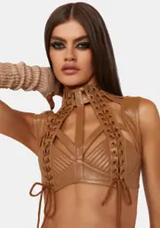 [Club Exx] Rude Awakening Harness Bra Top - Brown