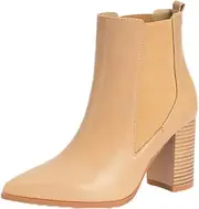 [Hykytyhk] Womens Ankle Boots Pointed Toe Chunky Block Heel Booties Side Elastic Shoes