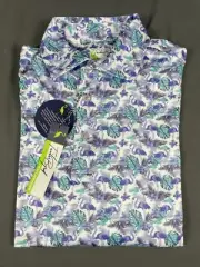TailorByrd Golf Shirt Polo Peacock Print Medium Multicolor White NWT MSRP $80