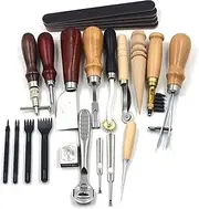 MEFESE 18Pcs Leather Sewing Tools Craft DIY Hand Stitching Kit with Groover Awl Waxed Thimble