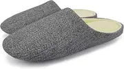 [ofoot] Mens Cozy Memory Foam House Slippers Narrow Width Cotton Terry Lined Non Skid Rubber Soled Open Back Slip On Shoes