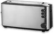 [SEVERIN] Automatic Long Slot Toaster, 2 Slice, Stainless Steel, Black, 6 Browning Levels, Bun Attachment, Defrost, Warm-up, 1000W, AT 2515
