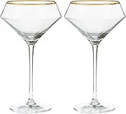 Vintage Martini Glasses of Premium Glass - 11 oz Gold Rim Coupe Cocktail Glasses Set of 2 Hand Blown - Unique Cocktail Glassware for Espresso, Margarita, Manhattan for Bachelorette Party