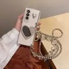 Z Fold6 Luxury Case Heart Mirror Crystal Chain Cover For Samsung Z Fold5/4/3 5G