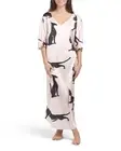 Dalia MacPhee Sphinx Cat Print Satin Caftan Lux Lounge Wear Women’s Blush Size S