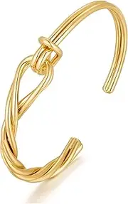 [WOWORAMA] Gold Love Knot Bracelet for Women Simple Dainty Gold Cuff Bracelet Twisted Double Knot Nail Cuff Bangles Minimalist Thin Wire Bracelets, Adjustable Size, Brass, no gemstone