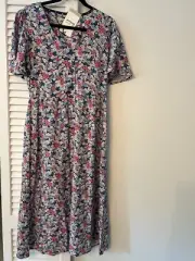 Barbour Willowherb Shirt Dress size 8 US NWT V-Neck Floral Midi Flutter Sleeve