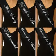 Bride To Be Black With White Satin Bride Sash Bachelorette Sashes Bridal Shower Hen Night Wedding PARTY 10col