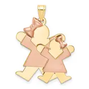 14k Two-tone Gold Two-tone Gold Big Girl and Little Girl Engravable Charm