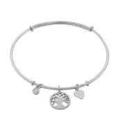 .925 Sterling Silver Tree of Life Love Heart Bangle Bracelet with Clasp