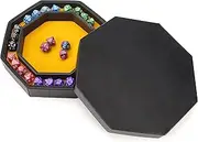Belle Vous Dice Tray Dice Plate Black PU Leather Tray with Yellow Velvet & Octagonal Lid - Dice Game Storage Box Ideal as RPG, Board Game, DND Accessories, Kniffel Set & Jewellery Tray