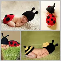 在飛比找ETMall東森購物網優惠-新生寶寶攝影小蜜蜂個性滿月百天寫真拍照衣服小瓢蟲造型攝影帽子