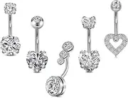 [Incaton] 14G Cute Heart Stainless Steel Belly Button Rings Belly Piercing Jewelry Diamond Belly Rings for Women Navel Piercing Jewelry