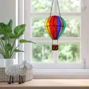 11"H Otis Red Hot Air Balloon Stained Glass Window Panel