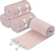 Elastic Bandage Wrap, 4 Pcs (4inch x 15ft) Durable Compression Bandage with Clips, Lightweight Portable Bandages for Ankle, Wrist, Arm, Leg Sprains