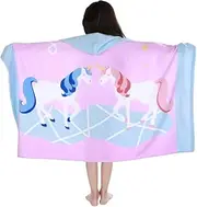 Hooded Beach Bath Towel for Kids, 30" x 50" Soft Pure Cotton Swim Towel for Kids 3-10 Years, Absorbent Large Towel Wrap Poncho for Boys Girls (Starry Unicorn)