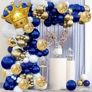 149Pcs Blue Gold Balloon Arch Garland Set Crown Foil Balloon Birthday Party Anniversary Graduation Decoration Supplies
