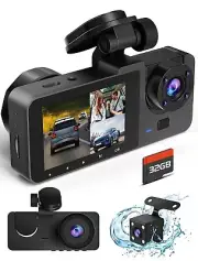 Dash Camera for Cars,4K Full UHD Car Camera Front Rear with 32GB Card 3 Channel