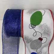 Christmas Wired Ribbon Royal Blue 1.75” And Glittery Light Bulbs 3.5” X 21ft. Ea