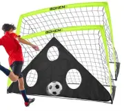 BOHEN Portable Soccer Goals Set of 2 6x4FT Net w Carrying Bag & Target - YELLOW