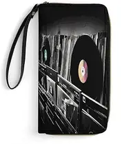 [BFGWK] Large Wallet Novelty Vinyl Records Printing Long Wallet With Zipper Leather Wallet Suitable For Both Men And Women, style, 19.7x10.5cm, Style, 19.7x10.5cm, 现代